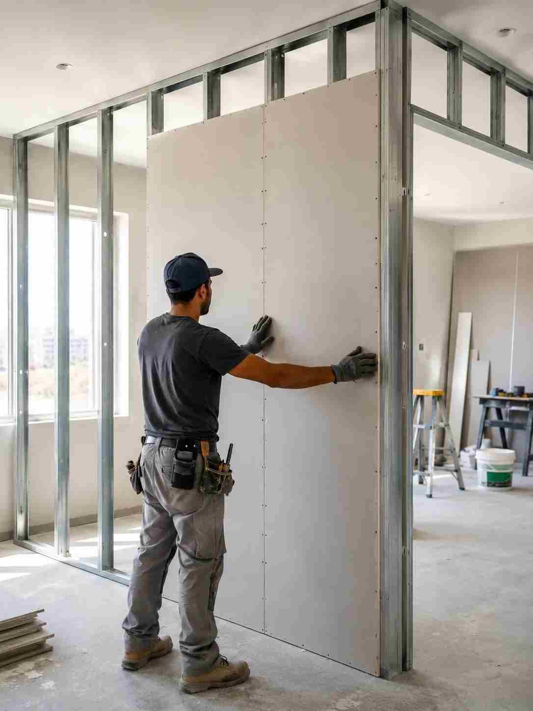 Professional gypsum partition wall installation with metal framing by Dubai Technical Works in Dubai