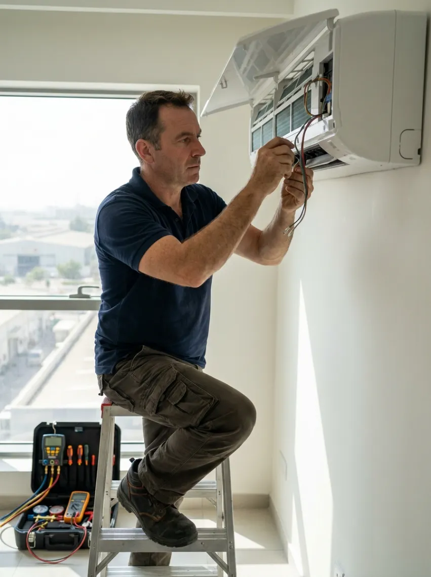 HVAC technician providing fast AC repair service in Al Quoz Dubai