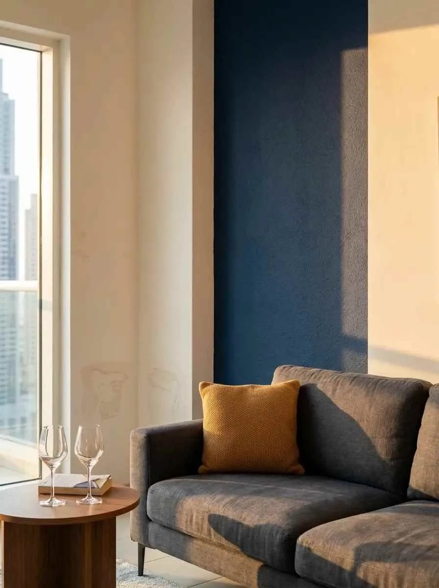 Navy Feature Wall and Scuff Repair in Downtown Dubai Apartment