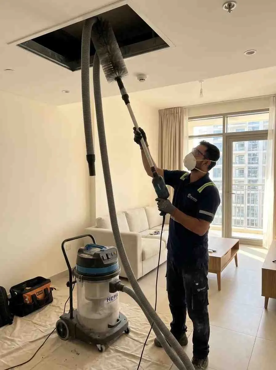 Professional HVAC Technician Cleaning AC Filter in Dubai