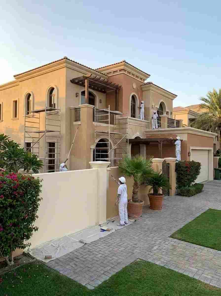 Professional exterior painting and boundary wall restoration for a villa in Arabian Ranches