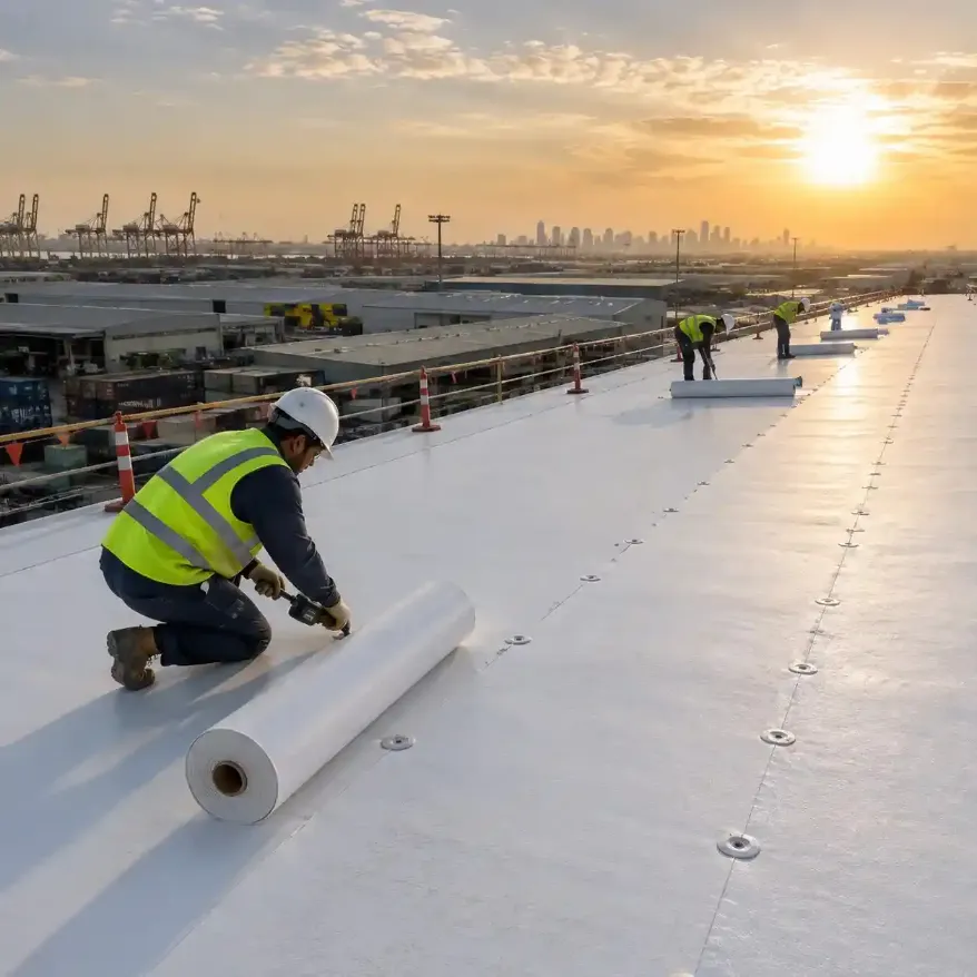 Warehouse Roof Waterproofing and TPO Membrane Installation in JAFZA Dubai
