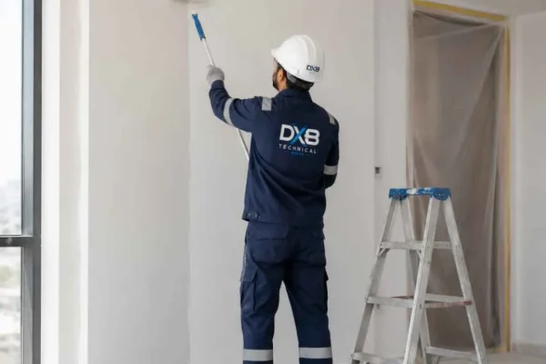 Man holding painting roll painting wall in dubai provide trusted and professional painting services in dubai UAE